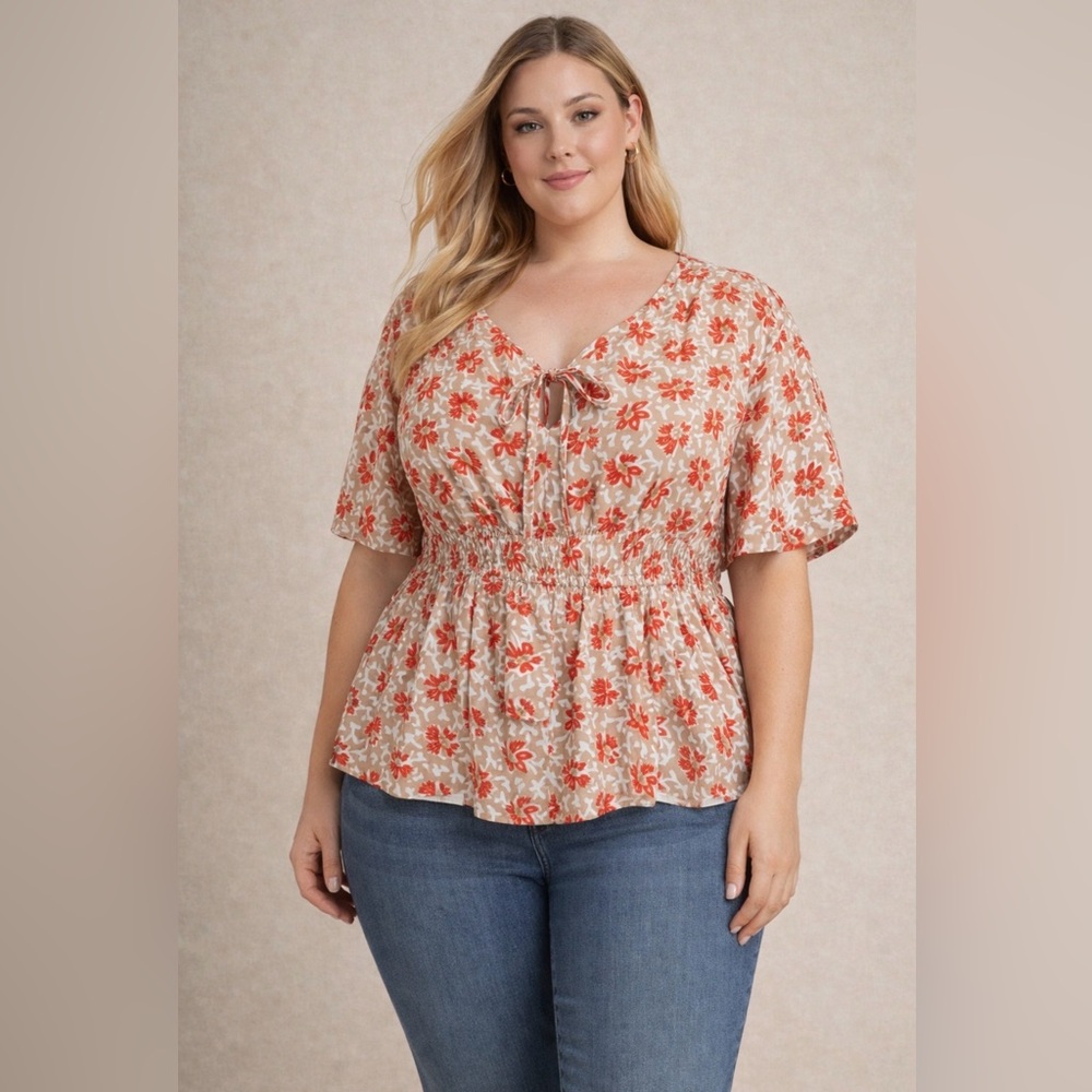 Joie Renae Floral Peplum Top XL Plus Short Sleeve‎ Viscose Blouse NWT